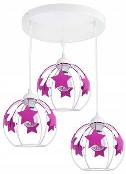Lampa wisząca do pokoju dziewczynki w różowe Gwiazdki 3xE27 Led