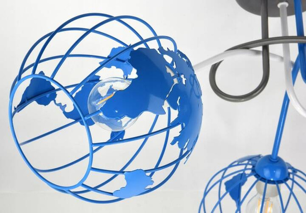 Lampa sufitowa do pokoju dziecka niebieskie abażury 3 punktowa Zakręcony Globus