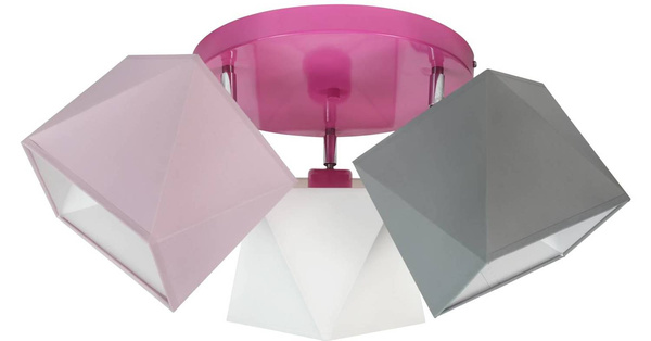 Lampa sufitowa dla dziewczynki 3-punktowa biało-różowa regulowane abażury Led 