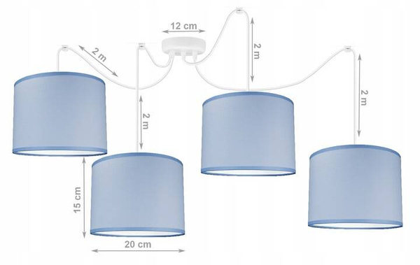 Lampa sufitowa do pokoju chłopca niebieskie regulowane abażury Pająk Blue 4xE27 LED