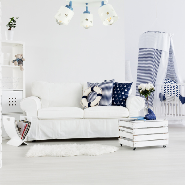 Lampa sufitowa do pokoju chłopca i dziewczynki biało - niebieska w gwiazdki 3xE27 led