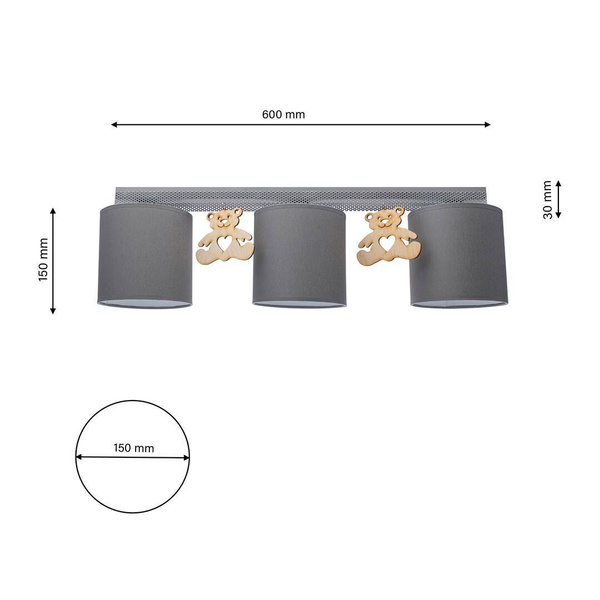 Lampa sufitowa dziecięca MIŚ III szary szer. 66cm