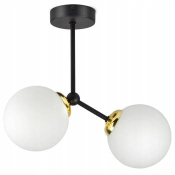 Lampa sufitowa czarno-złota mleczne kule 2 źródła światła