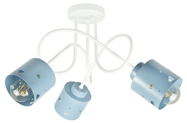 Lampa sufitowa do pokoju dziecka biało-niebieska SERCA LOFT 3xE27