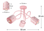 Lampa sufitowa do pokoju dziewczynki różowa w serca loft 3xE27