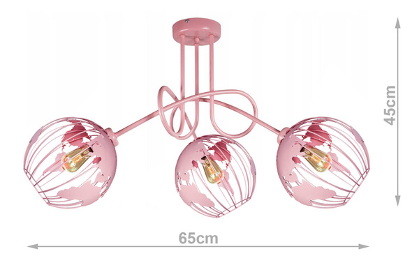 Lampa sufitowa do pokoju dziewczynki różowa  Edison Globus 3 punktowa 