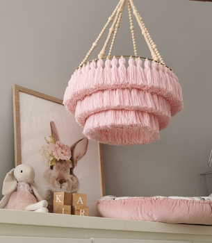Lampa wisząca do pokoju dziewczynki w stylu Boho różowa Koraliki Chwosty 40cm