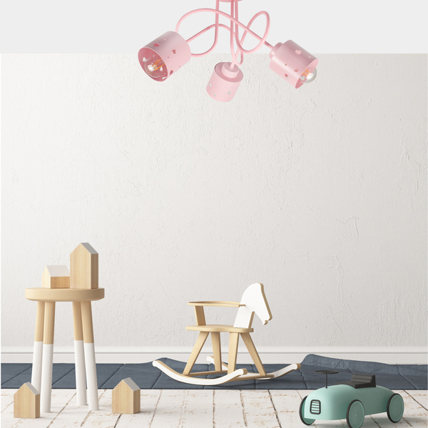 Lampa sufitowa do pokoju dziewczynki różowa w serca loft 3xE27