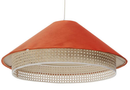 Lampa w stylu Boho podwójny abażur welur i naturalny rattan pomarańczowa