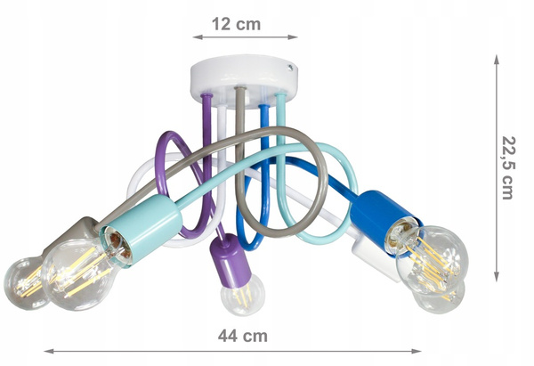 Lampa sufitowa do pokoju dziecka pastelowa Tęczowy Zawijas 5xE27 Led 