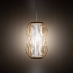 Lampa wisząca PUKET M śr. 26cm E27 | naturalne drewno/biały