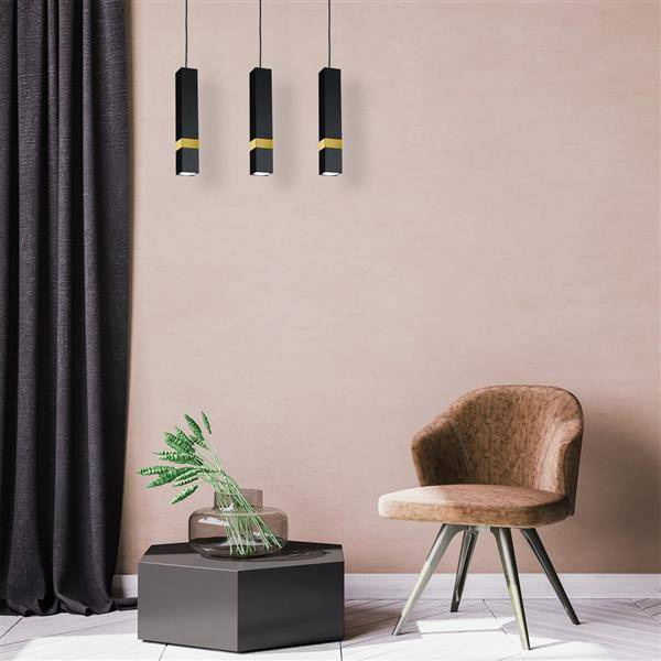 Nowoczesna lampa wisząca listwa VIDAR BLACK/GOLD 3xGU10 MLP6280