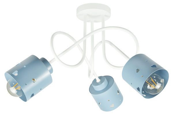 Lampa sufitowa do pokoju dziecka biało-niebieska SERCA LOFT 3xE27