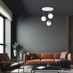 Lampa wisząca nowoczesna szklana kula SFERA WOOD III drewno/biały śr. 35cm