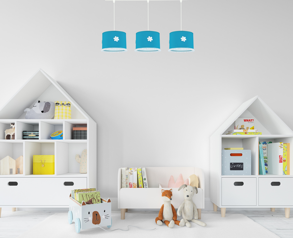 Lampa sufitowa do pokoju dziecięcego turkusowa 3-punktowa Pompony 3xE27 Led 