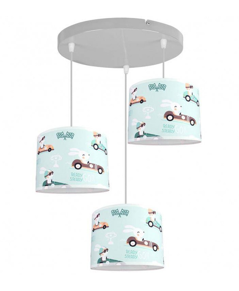 Żyrandol do pokoju chłopca i dziewczynki króliczki w autkach 3xE27 Led 