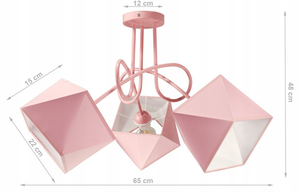 Lampa sufitowa do pokoju dziewczynki różowa Zakręcony Diamencik 3xE27 Led 
