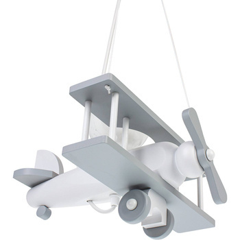 Lampa sufitowa do pokoju dziecka samolot drewniany mały szaro- biały 1xE27 Led