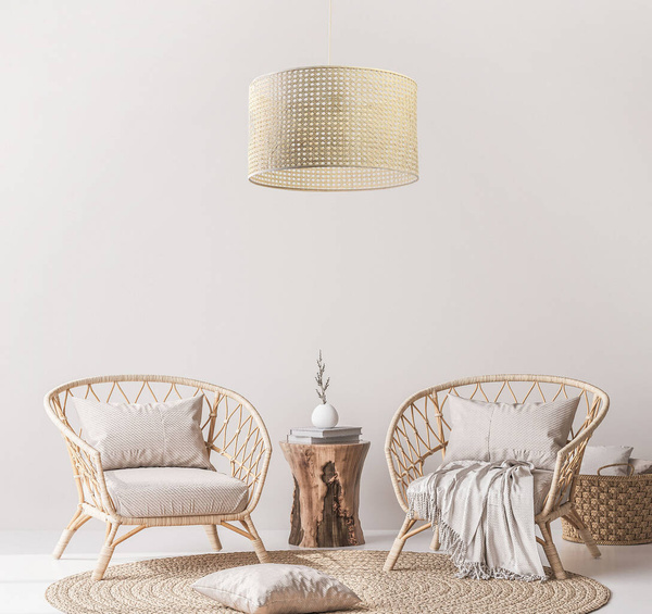 Lampa w stylu Boho Rotang z naturalnego ratanu- średnica 60 cm 