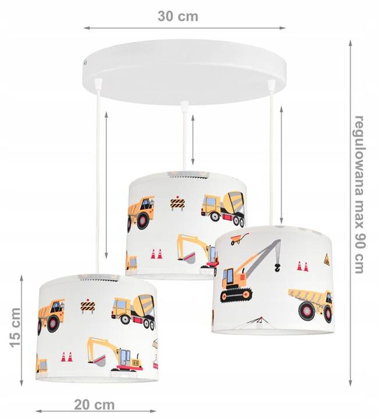 Lampa sufitowa do pokoju chłopca 3 punktowa Koparki Koło