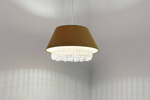 Lampa w stylu Boho podwójny abażur welur i naturalny rattan żółta 
