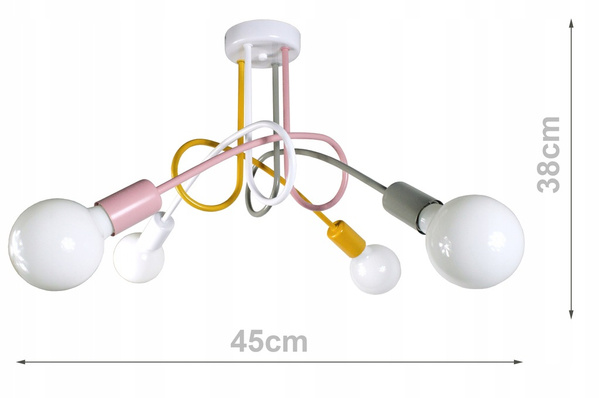Lampa sufitowa do pokoju dziewczynki pastelowa Tęczowy Zawijas 4xE27 Led 