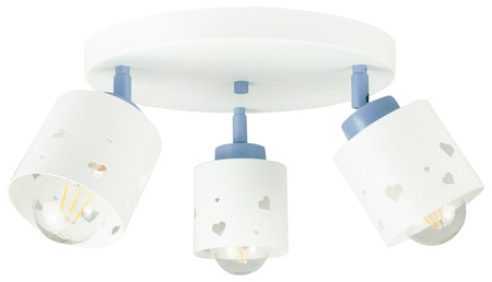 Lampa sufitowa do pokoju chłopca i dziewczynki biało - niebieska serca 3xE27