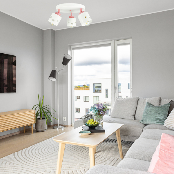 Lampa sufitowa do pokoju dziewczynki biało - różowa w gwiazdki 3xE27 led