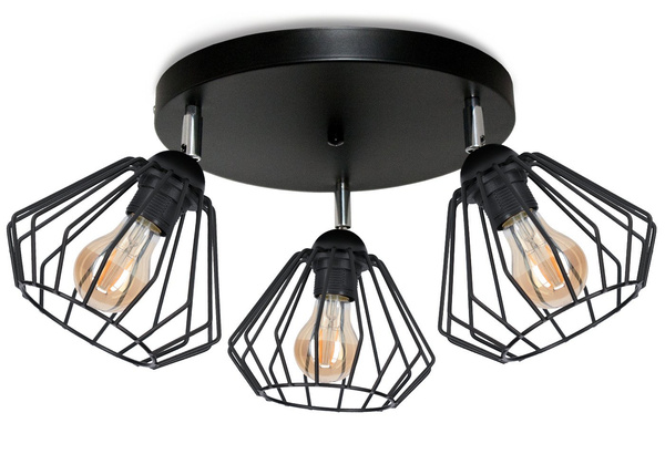 Lampa sufitowa do pokoju młodzieżowego czarna Druciak Loft 3xE27 