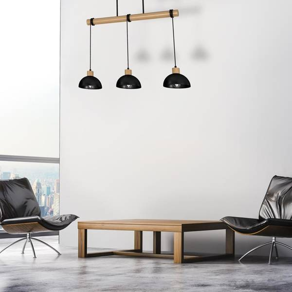 Lampa wisząca ERIK, MLP7226, czarny/drewno, 3x60W E27