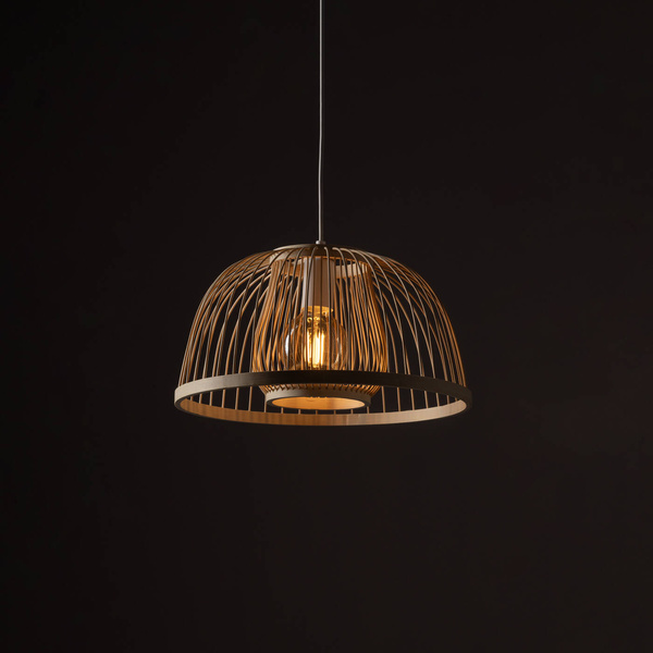 Lampa wisząca KRABI szer. 40cm E27 | naturalne drewno/biały
