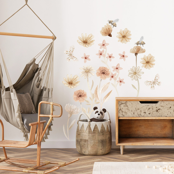Naklejki na ścianę do pokoju dziecka w stylu Boho Kwiaty Łąka Zestaw 2
