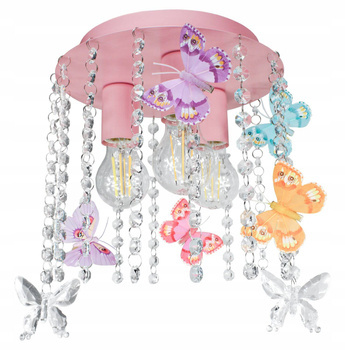 Lampa sufitowa do pokoju dziewczynki różowa Motylek Kryształ 3 punktowa