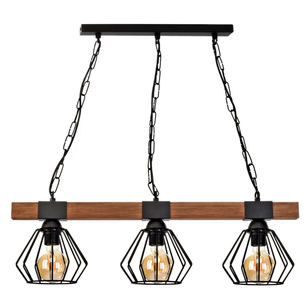 Industrialna lampa wisząca ULF BLACK / WOOD 3xE27 60W MLP6193