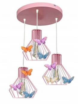Lampa sufitowa do pokoju dziewczynki różowa Motylek Dzwoneczek 3xE27