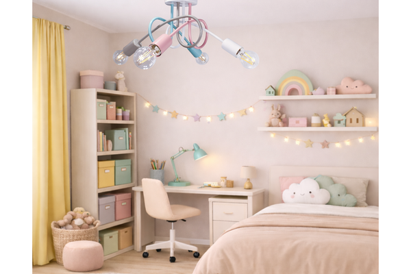 Lampa sufitowa do pokoju dziewczynki pastelowa Tęczowy Zawijas 4xE27 Led 