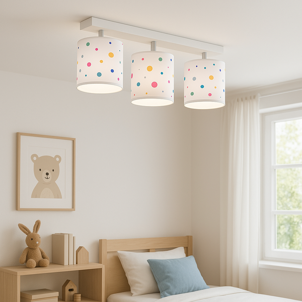  Lampa sufitowa do pokoju dziecka w kropki biała 3xE27