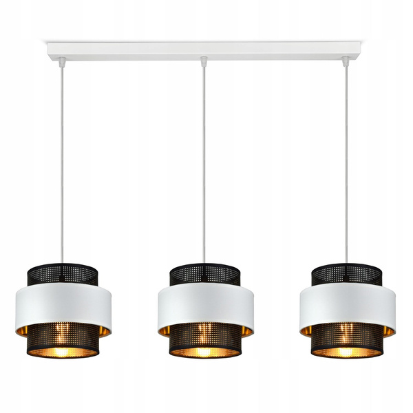 Lampa wisząca w stylu glamour biało-czarno-złota trzy źródła światła