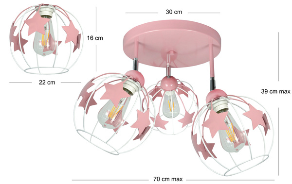 Lampa sufitowa do pokoju dziewczynki różowa w gwiazdki koło 3