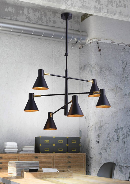 Lampa sufitowa czarna złota mat 6xE14 LESS 36-72696