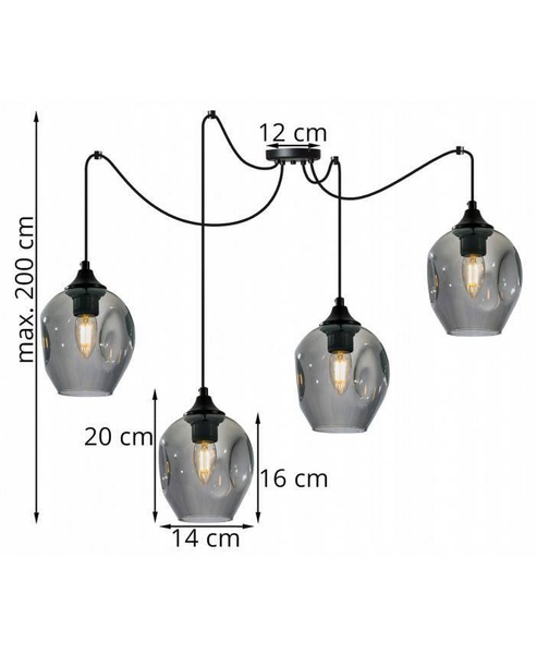 Lampa wisząca industrialna typu pająk szklane klosze 4xE27 Led 