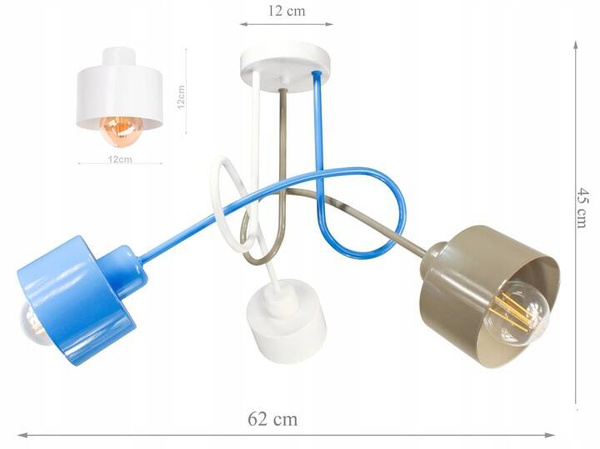 Lampa sufitowa do pokoju dziecka kolorowa Zakręcony Kubeczek 3xE27 Led 