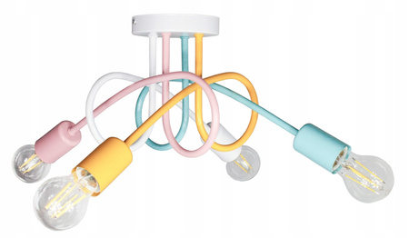 Lampa sufitowa do pokoju dziewczynki pastelowa Tęczowy Zawijas 4xE27 Led