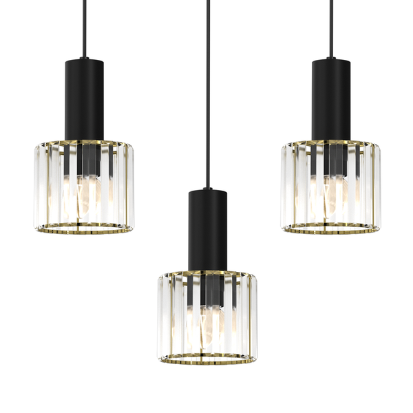 Lampa wisząca CRISTAL, MLP8361, czarny/transparentny/złoty, 3x60 E27