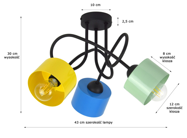 Lampa sufitowa do pokoju dziecka kolorowa Zaczarowany Kubeczek 3xE27 Led 