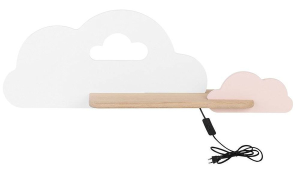 Lampka nocna dziecięca drewniana, półeczka LED 5W Cloud Kids Biały+różowy 
