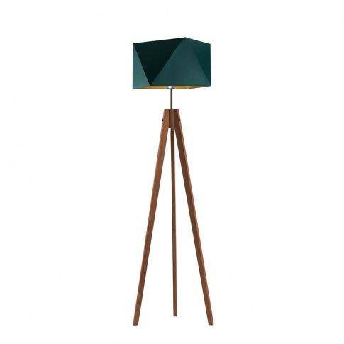 Lampa podłogowa Diament Gold – drewniana stojąca lampa ze złotym abażurem