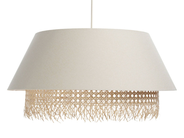 Lampa w stylu Boho podwójny abażur len i naturalny rattan kremowa 