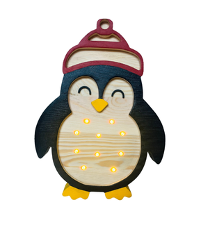 Lampka nocna do pokoju dziecka drewniana Pingwin