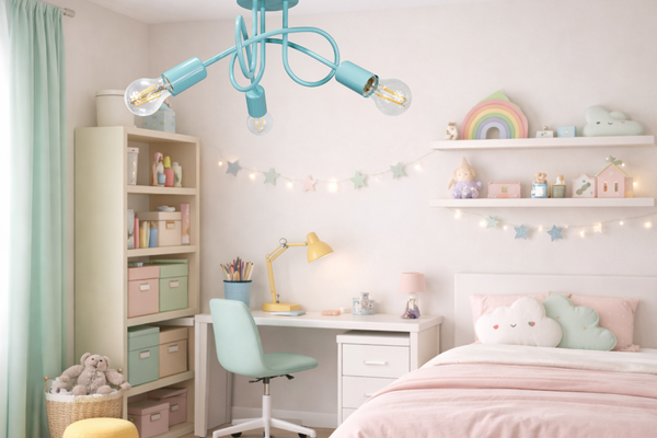 Lampa sufitowa do pokoju dziecka miętowa Tęczowy Zawijas 3xE27 Led 